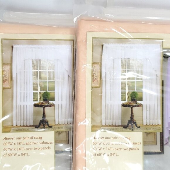 Voile Sheer Panel Curtains Peach Orange 60X45 Each 1 Pair Drapes NEW - Picture 1 of 6